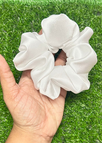 Handmade Premium Satin Scrunchies - Set of 4 (1 Lavender, 1 Pink, 1 White, 1 Peach) | Luxurious & Hair-Friendly