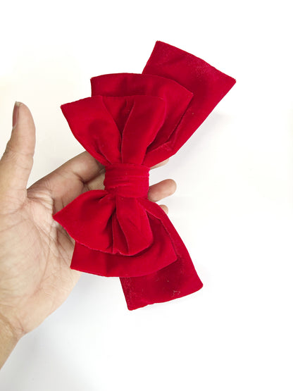 Red Velvet 3-Layered Premium Hair Bow | Elegant Handmade Hair Accessory for Women & Girls