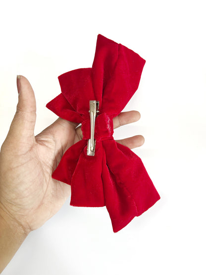 Red Velvet 3-Layered Premium Hair Bow | Elegant Handmade Hair Accessory for Women & Girls