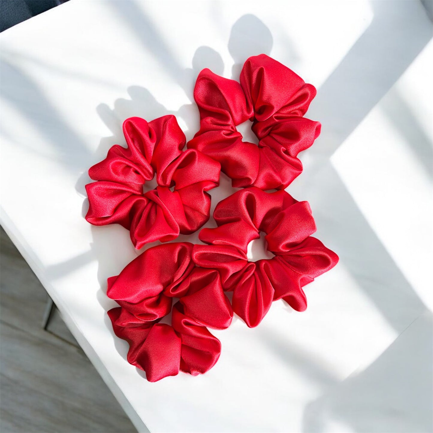 Handmade Satin Scrunchies - Set of 4 (Red) | Premium, Hair-Friendly & Luxurious Scrunchies for Damage-Free Styling