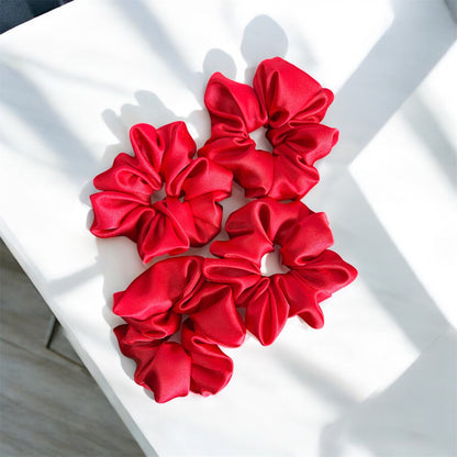 Handmade Satin Scrunchies - Set of 4 (Red) | Premium, Hair-Friendly & Luxurious Scrunchies for Damage-Free Styling