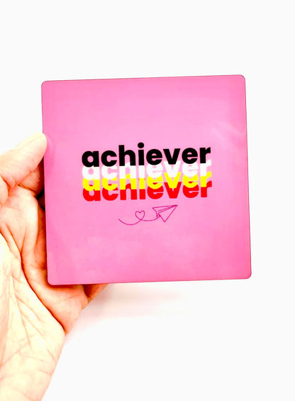 MDF Wooden Coasters Motivational Quotes Theme, Dreamer Achiever 3.5 Inches Square